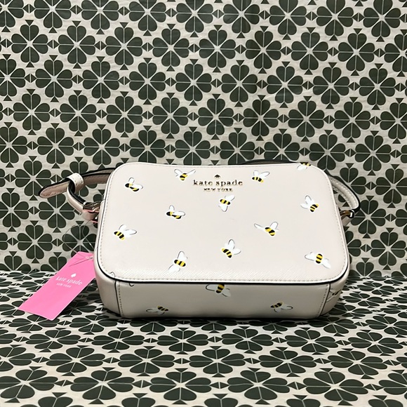 ♠️kate spade Staci Honey Bee Saffiano Leather Mini Camera Crossbody, Parchment - Picture 11 of 14